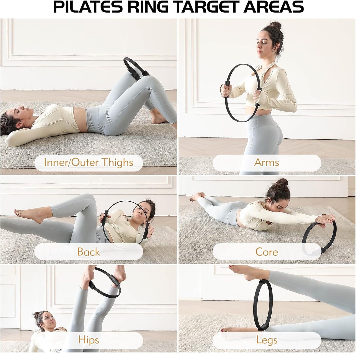 Pilates Ring, 13.5" Silicone Magic Pilates Fitness Circle with Dual Grip, Lightweight & Durable Flexible Resistance Exercise Equipment for Toning Arms, Thighs, Legs, Core