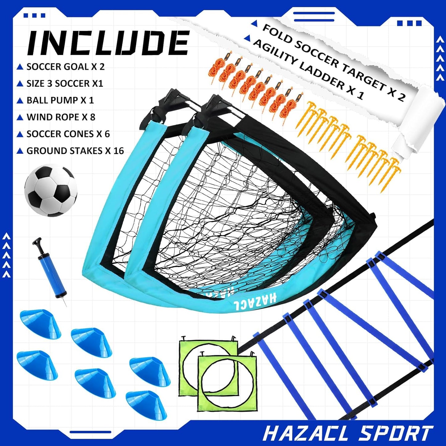 Kids Soccer Goal for Backyard, 6x4 9x5 FT Portable Soccer Nets Pop Up with Ball, Agility Ladder, Cones, Target & Carry Bag for Toddler Youth Outdoor Indoor Training Practice Sports Games Play