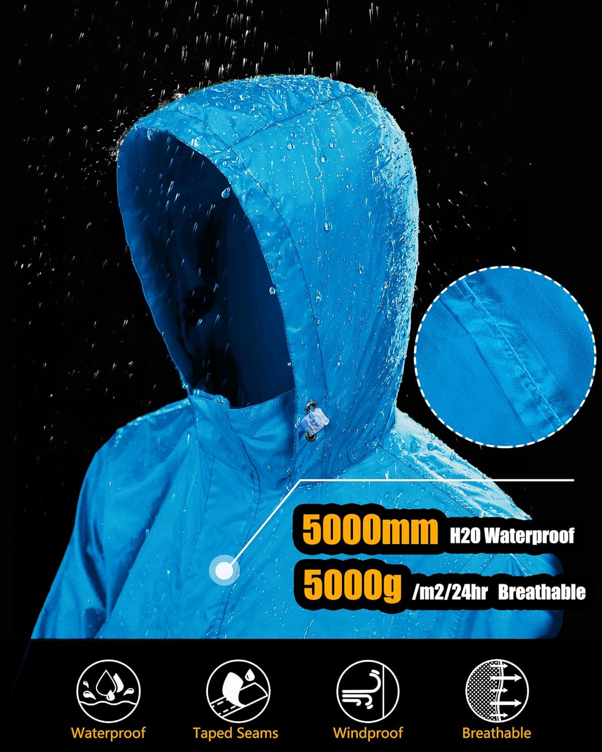 33,000ft Men's Pullover Rain Jacket Waterproof with Hood Lightweight Packable Raincoat Windbreaker for Golf Travel