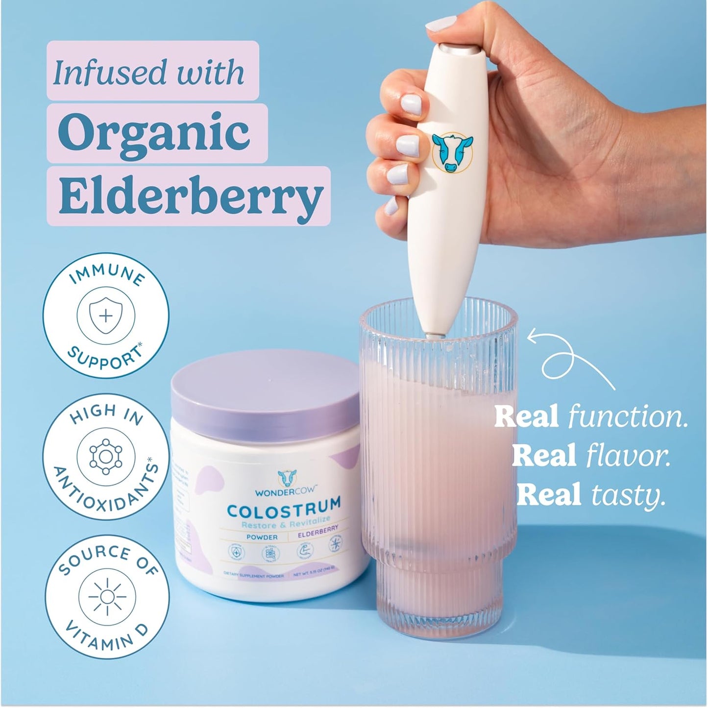 Colostrum Supplement Powder for Gut Health, Immune Support, Muscle Recovery & Wellness | Natural IgG Pure Whole Bovine Colostrum Superfood, Elderberry, 30 Servings