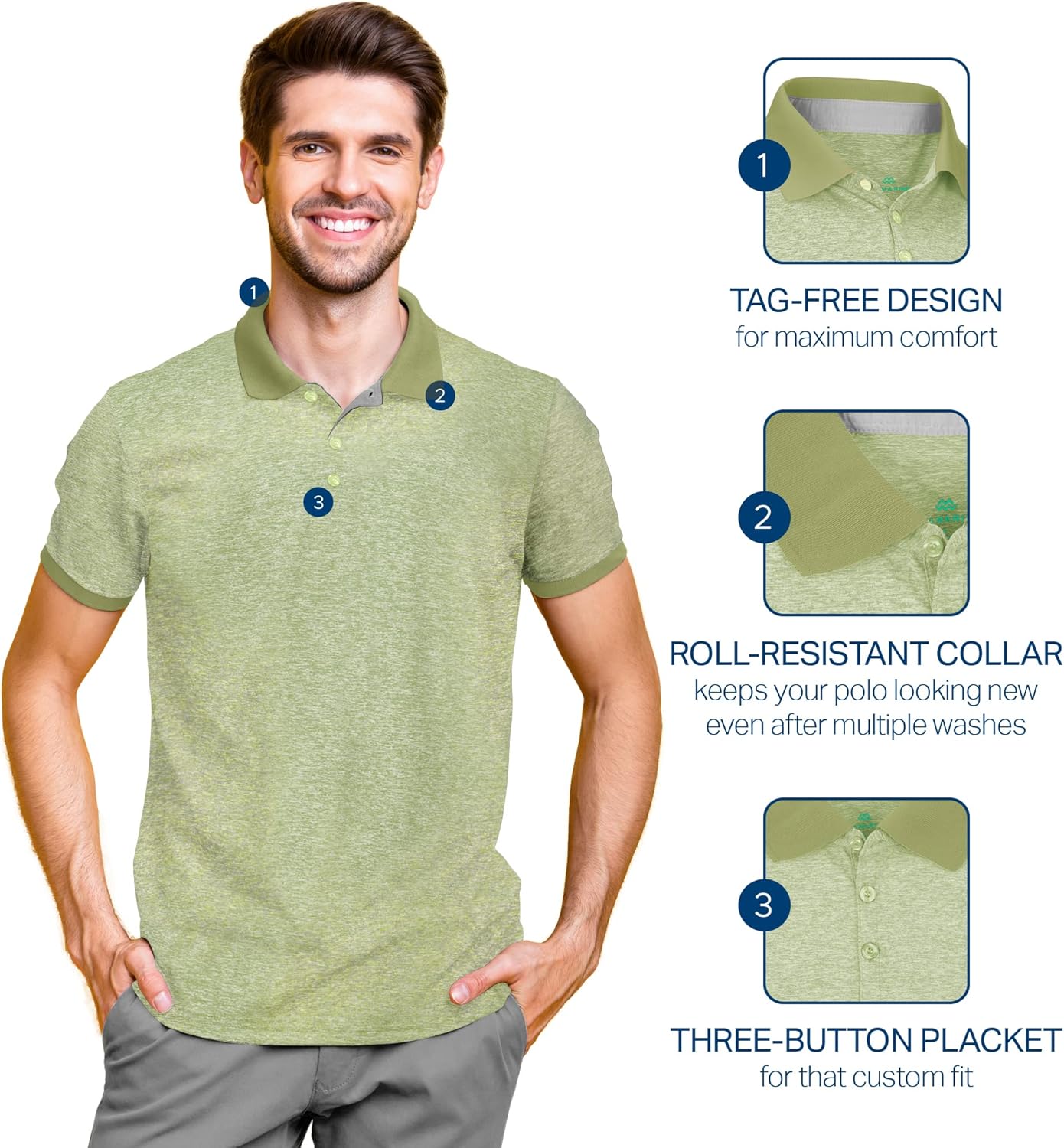 Mio Marino Golf Polo Shirts for Men - Dry Fit - Ultra-Thin Breathable Fabric