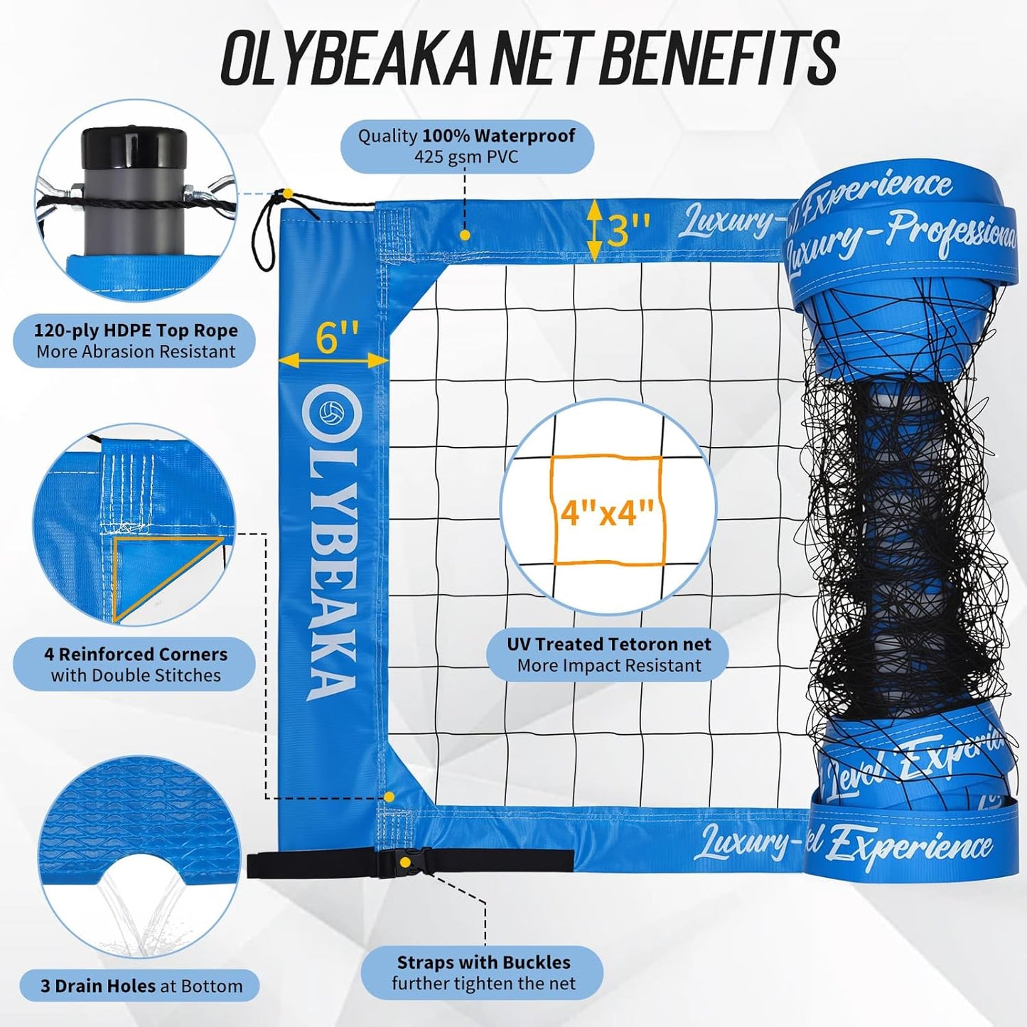 2025 Outdoor Professional Volleyball Net Set for Backyard Beach with Tetoron Net, Adjustable 2" Aluminum Poles, PU Volleyball,Carry Bag - Easy Setup & Anti-Sagg with 2 Tension Adjusters
