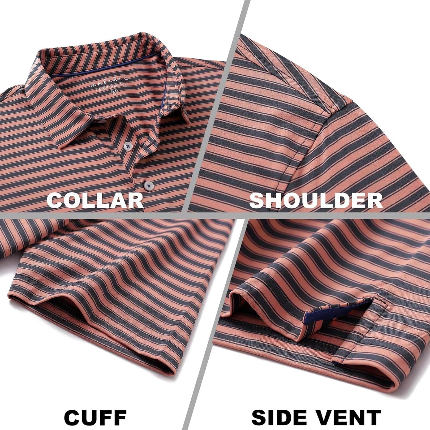 M MAELREG Golf Shirts for Men Short Sleeve Dry Fit Casual Striped Performance Moisture Wicking Collared Mens Polo Shirts