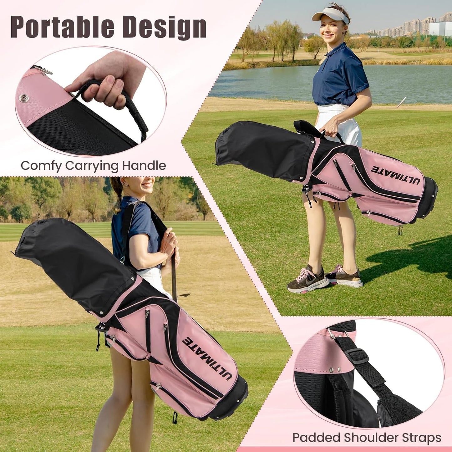 Tangkula 9/10/12 Pieces Women's Complete Golf Clubs Set, Golf Club Package Set with 460CC Driver, Fairway Wood & Hybrid, Irons, Putter, Portable Regular Golf Club Set