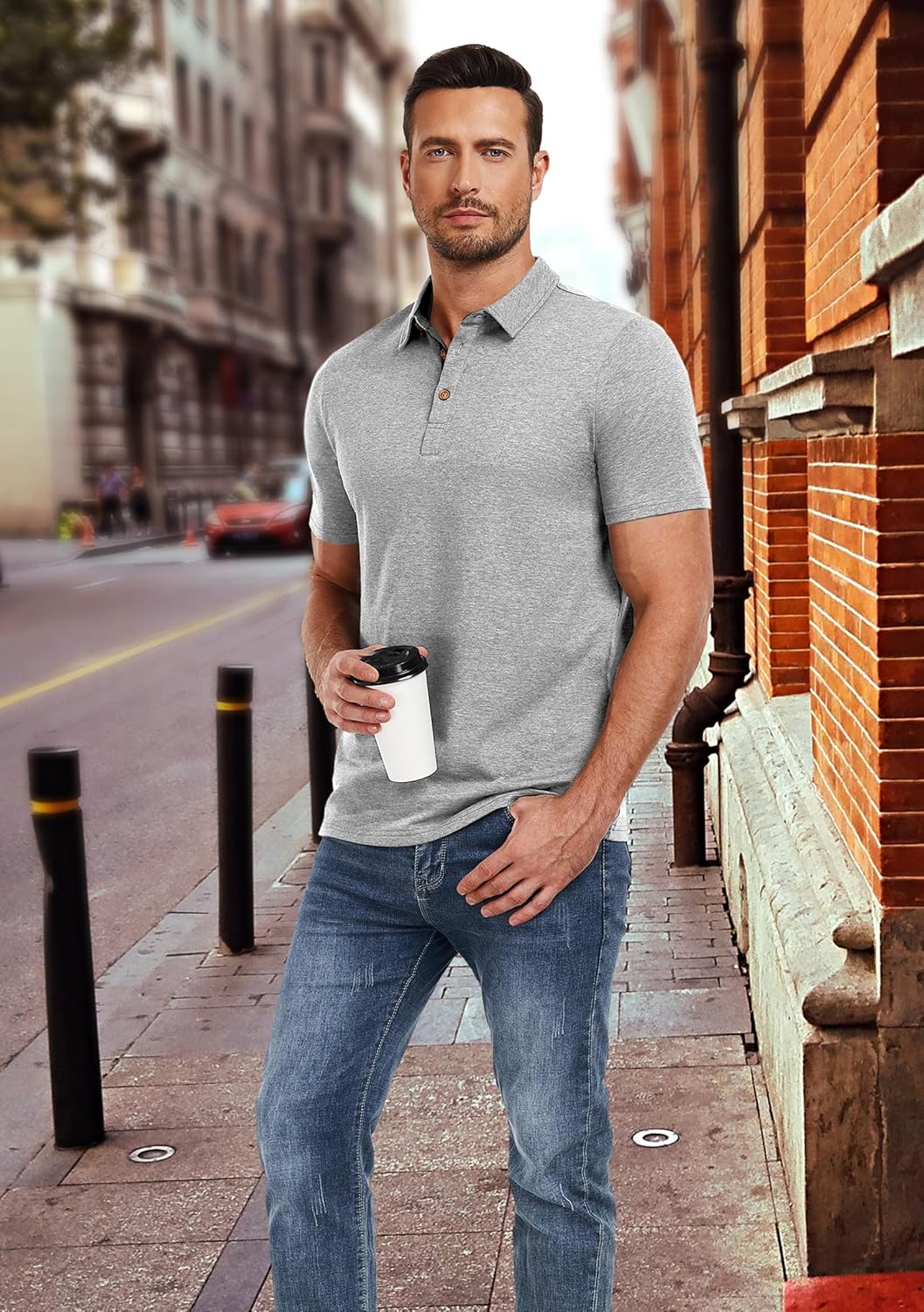 PEGENO Mens Polo Shirts Short Sleeve Casual Cotton Golf Shirts Performance Polo Shirts for Men