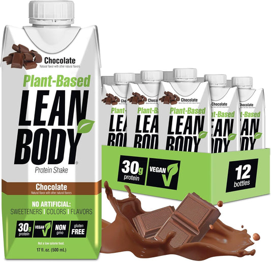 Lean Body Ready-to-Drink, Plant-Based Vegan Chocolate Protein Shake, 30g Protein, No Artificial Flavors, Sweeteners or Colors, Non GMO, Gluten Free, Premium Pea & Rice Blend (Pack of 12)