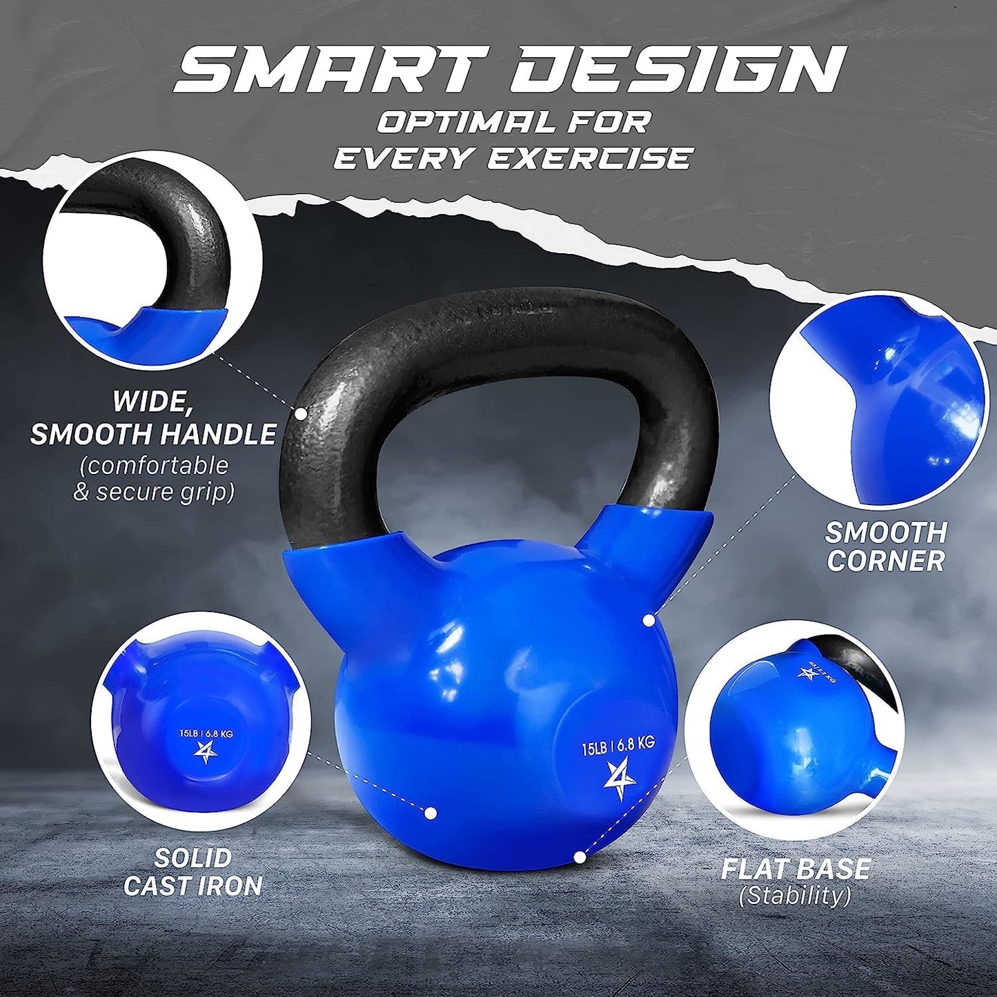 Yes4All 5-100 LB Kettlebells Vinyl Coated Cast Iron for Dumbbell Weights Exercises, Gym, Fitness, Full Body Workout Equipment Push up, Grip and Strength Training