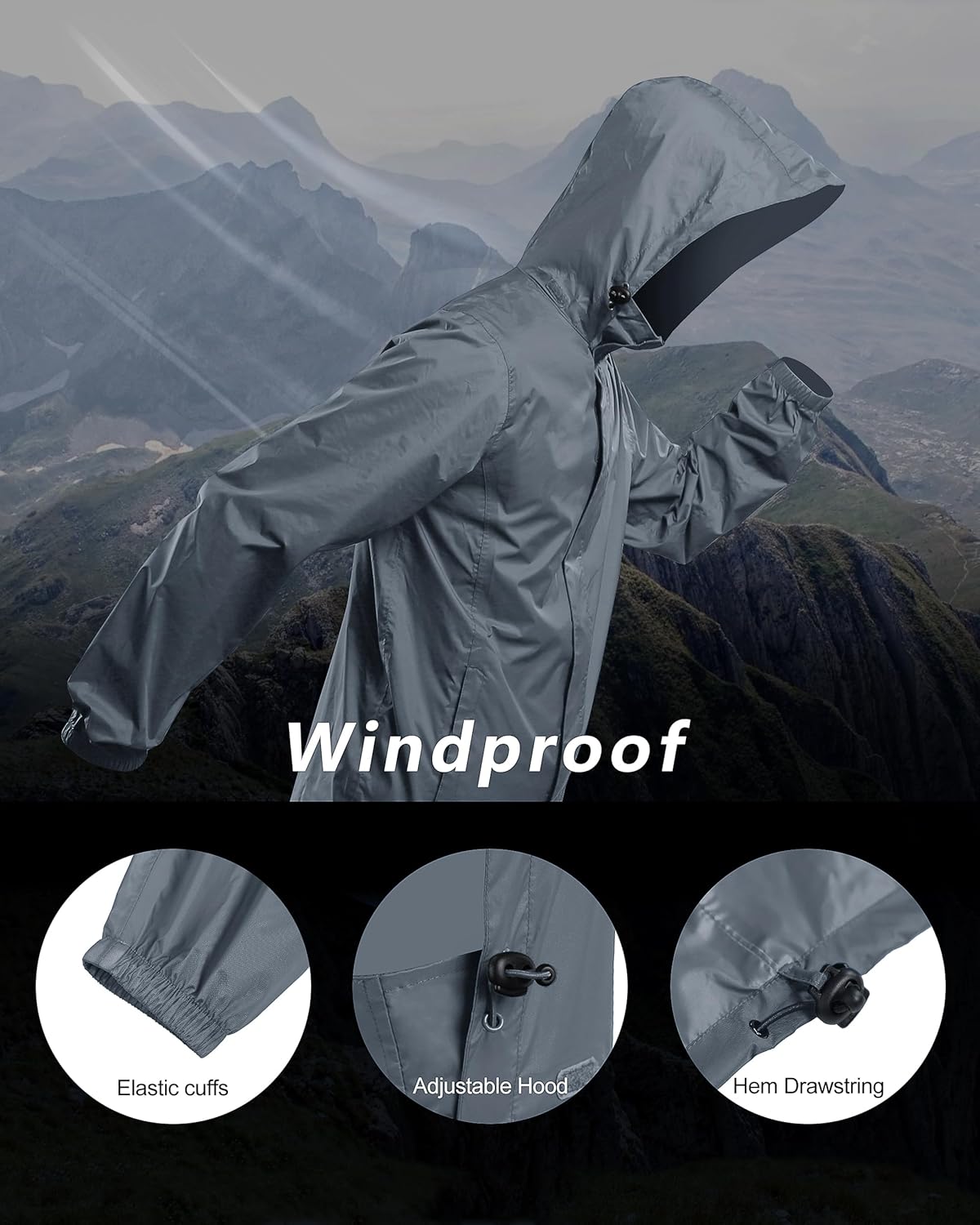 Outdoor Ventures Men's Rain Jacket Waterproof Lightweight Packable Rain Shell Raincoat with Hood for Golf Hiking Travel