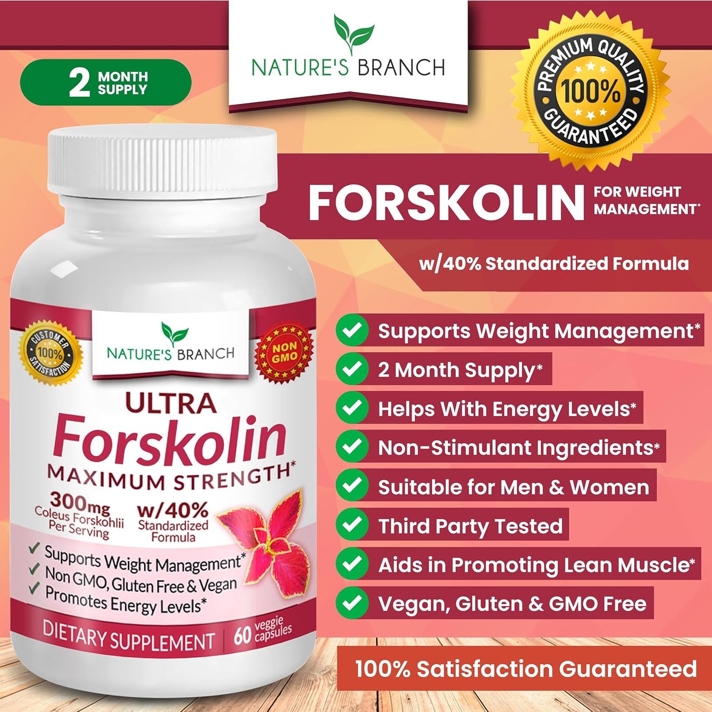 Ultra Pure Forskolin for Weight Management Maximum Strength | Coleus Forskohlii Root Extract Powder, 40% Standardized Lean Supplement for Men & Women | Premium Extreme Boost Complex - 60 Capsules