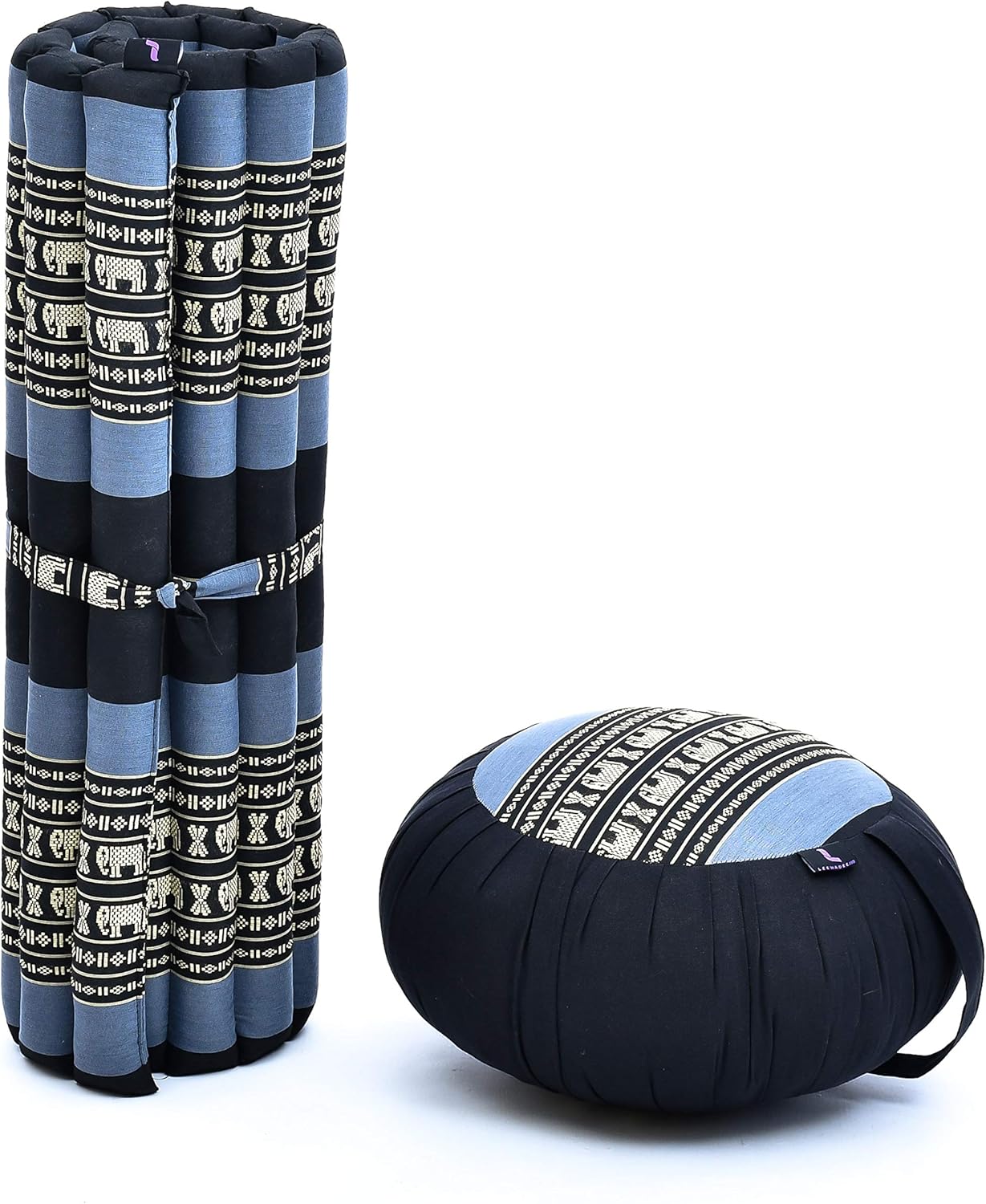 Leewadee Meditation Cushion Set – 1 Round Zafu Meditation Pillow and 1 Square Roll-Up Zabuton Meditation Mat, Pillows Bundle Filled with Kapok