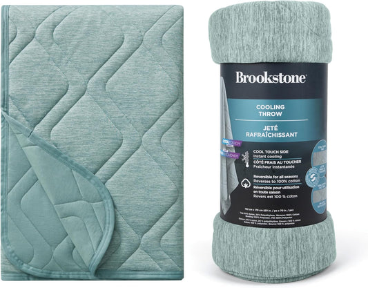Brookstone Cooling Comfort Throw - Innovative Cooling Dual-Sided Throw - Oversized Cool Blanket for Hot Sleepers - Cooling Blankets for Sleeping - Nylon and Polyethylene Cooling Blanket - Green Milieu