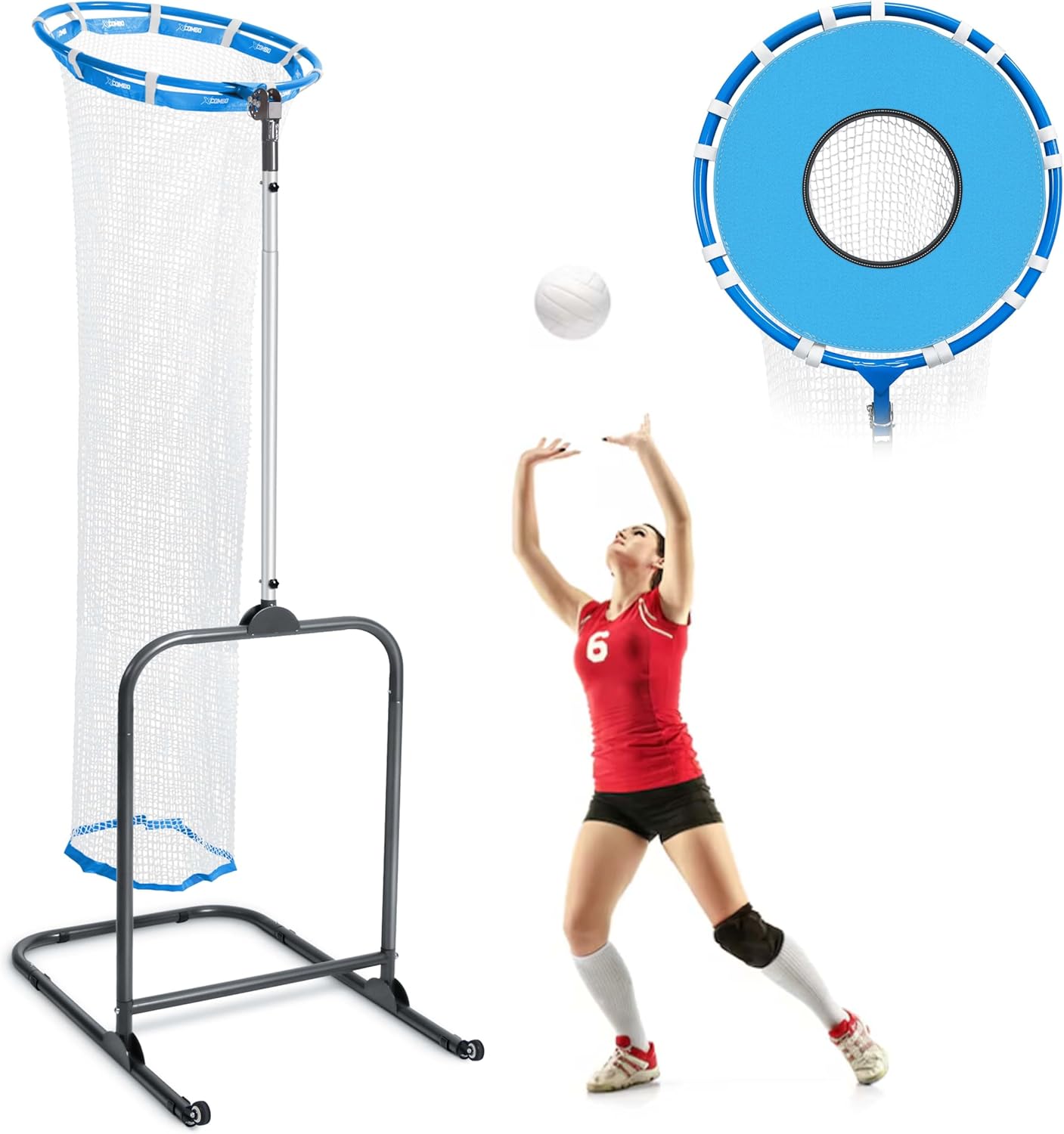 Volleyball Setter Trainer Net Setting Training Equipment Target Practice Indoor or Outdoor, Adjustable Height (4.6 ft-9.8 ft) and Angle for Serving Spiking Drills System