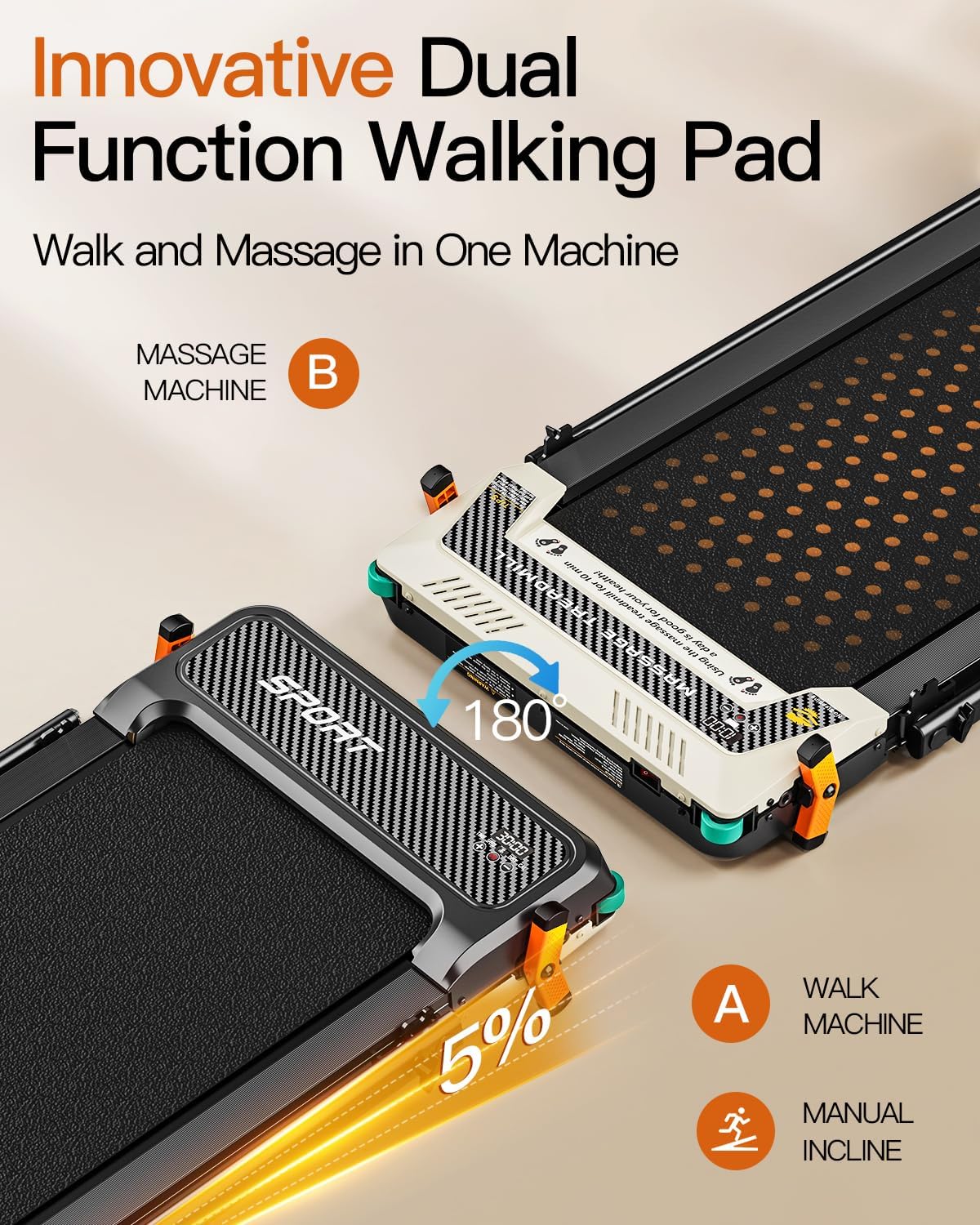 FUNRAY Versatile Walking Pad Treadmill with Incline - Dual-Sided Under Desk Treadmill with Foot Massage,2 in 1 Walking Machine for Home/Office with 330LBS Weight Capacity