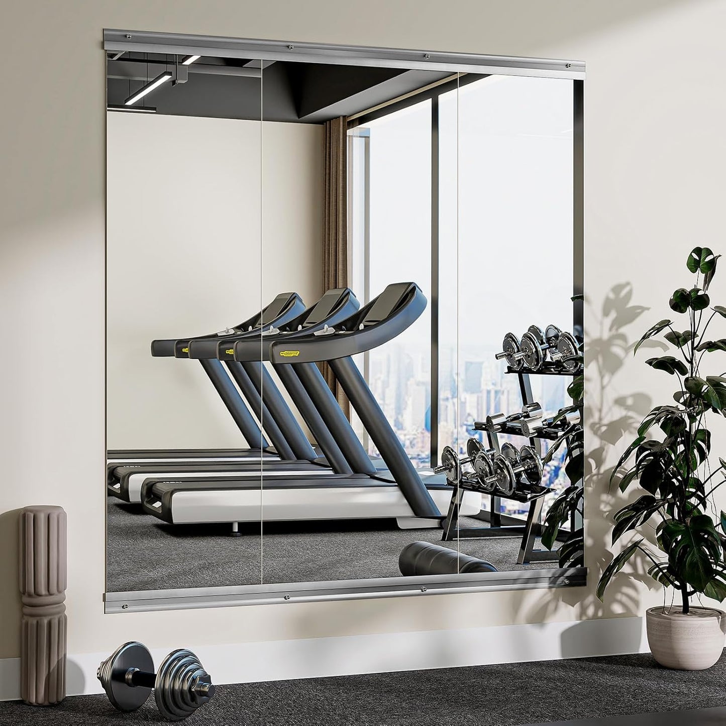Home Gym Mirror - 3 PCS 16×56 inches, Large Frameless Wall Mounted Full Length Body Mirror for Dancing Studio, Exercise, Fineness, Yoga, Tempered Glass
