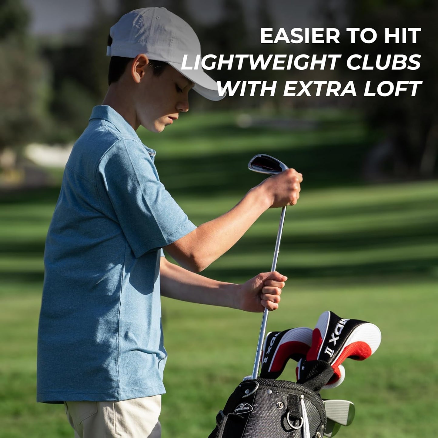 Precise XD-J Junior Golf Clubs Set – Right & Left Hand Options – Kids Golf Clubs for Ages 3-5, 6-8, 9-12 – Lightweight Graphite Shafts, Hybrid Club, Stand Bag – Boys & Girls Golf Set