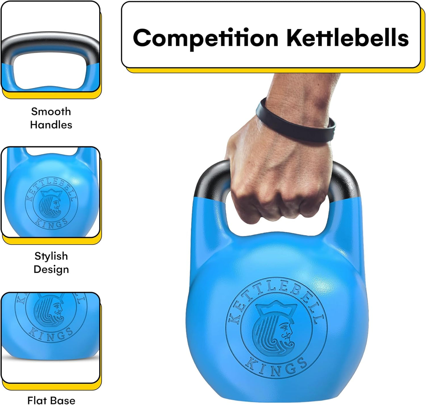 Kettlebell Kings Competition Kettlebells Weight (33mm handle) 4-32 KG | Hand weights Workout Gym Equipment & Strength training sets for Women & Men | Weights set for Home Gym