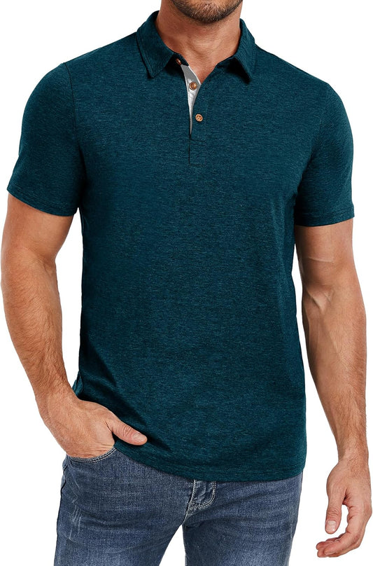 PEGENO Mens Polo Shirts Short Sleeve Casual Cotton Golf Shirts Performance Polo Shirts for Men