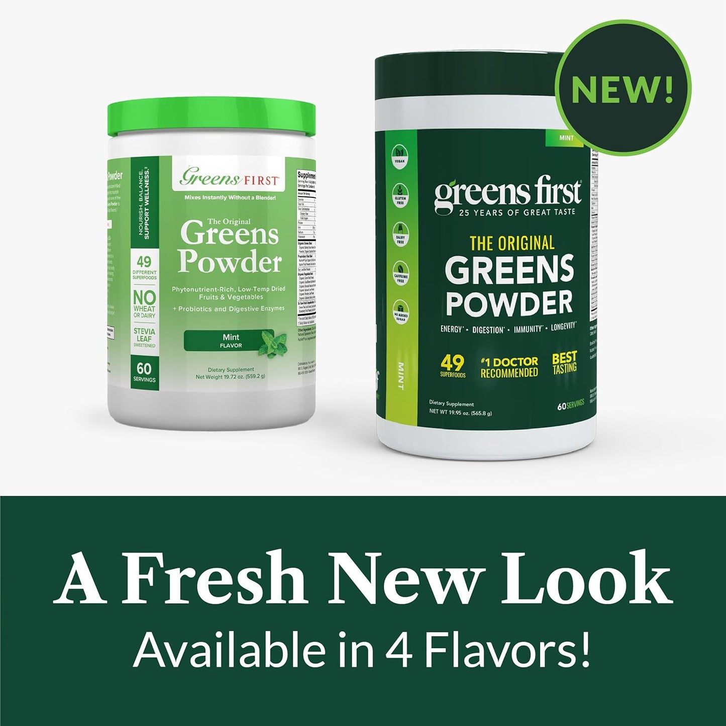 Greens First Original Greens Powder - 49 Superfoods - Organic Fruits & Veggies - Prebiotics, Probiotics & Digestive Enzymes - Antioxidant Smoothie - Dairy Free, Vegan & Non-GMO (Mint, 60 Servings)