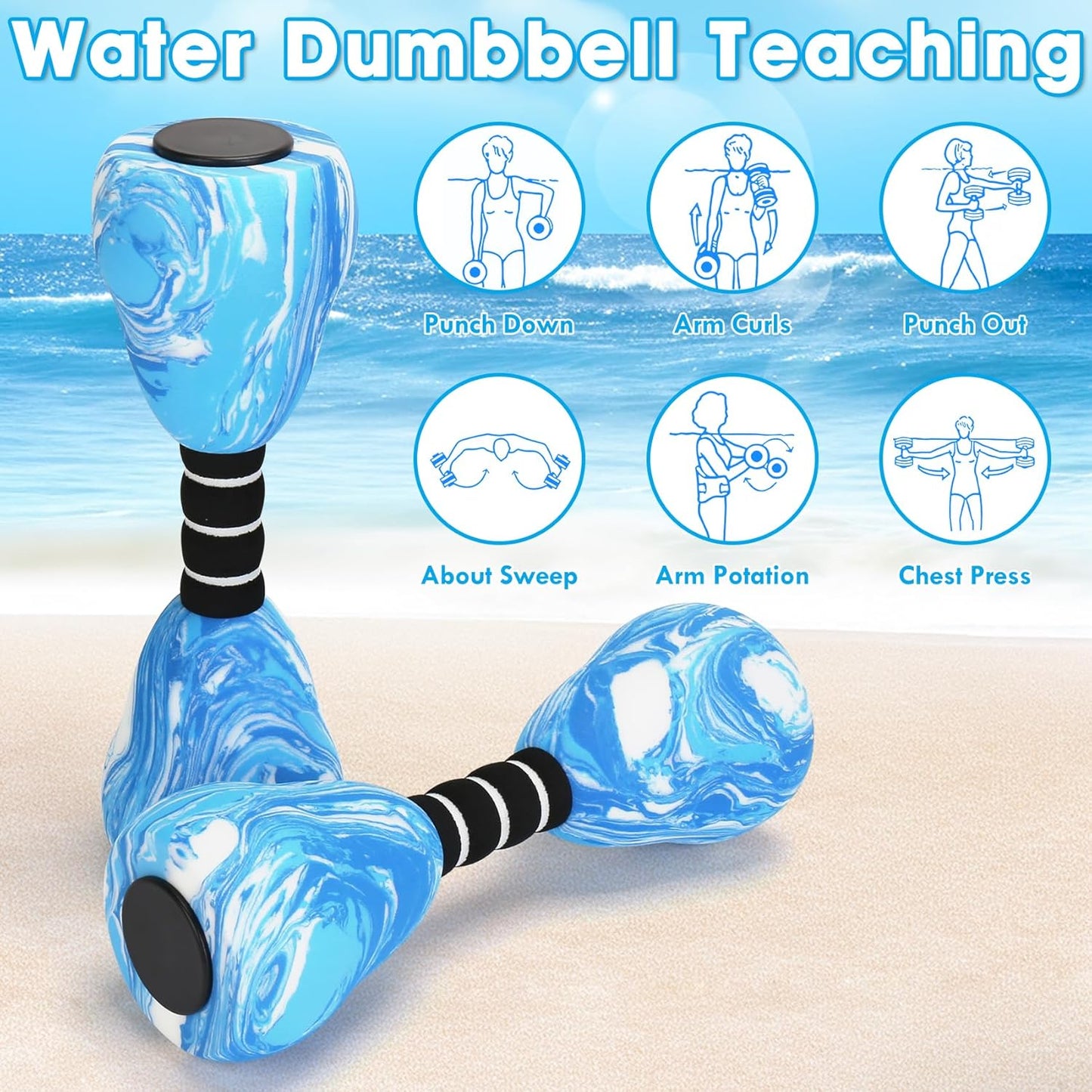 Aquatic Dumbbells, 2PCS Foam Water Weights, Aerobic Exercise Fitness Equipment Dumbbells, Dumbbells Set for Water Aerobics Weight Loss, Pool Fitness, Water Exercise