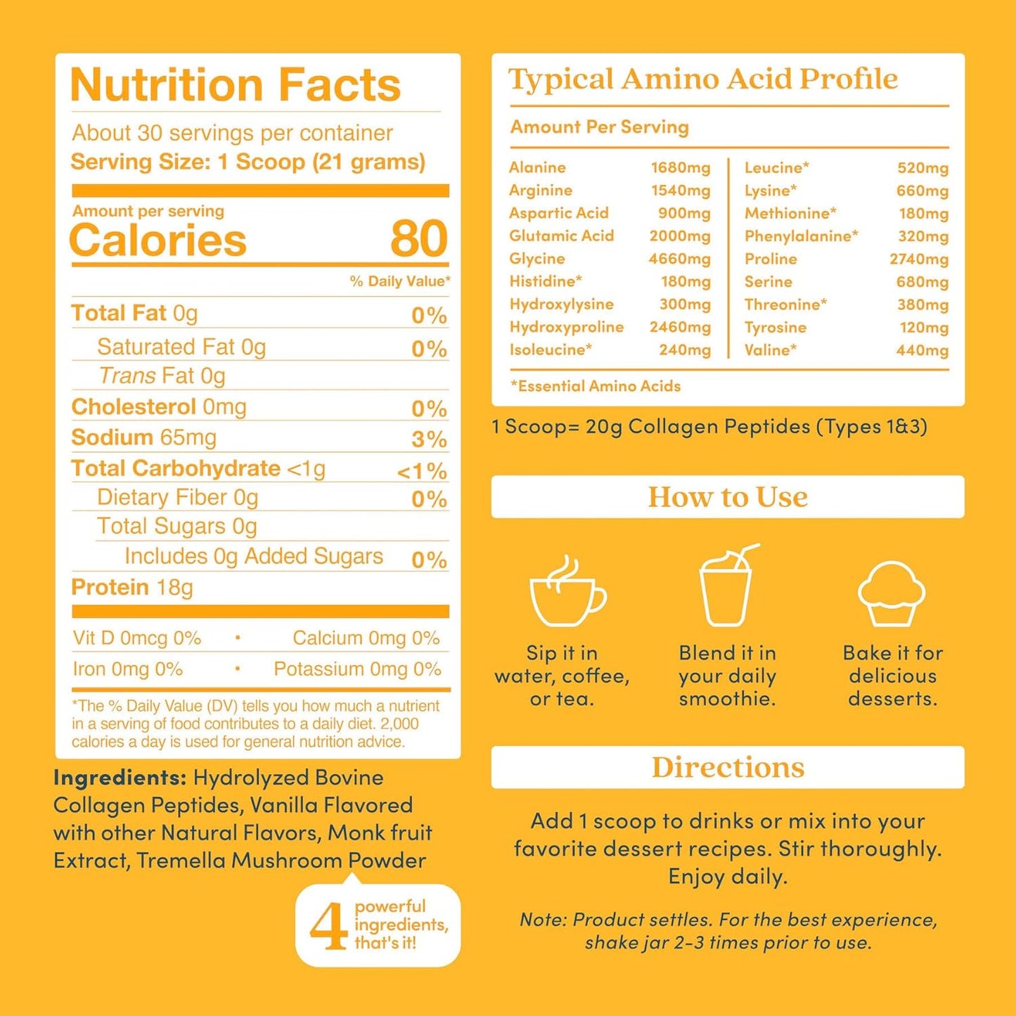 Further Food Vanilla Collagen Peptides Powder, Grass-Fed Pasture-Raised Hydrolyzed Type 1 & 3 Protein, Gut Health + Joint, Hair, Skin, Nails, Paleo Keto Sugar-Free 22.22 oz