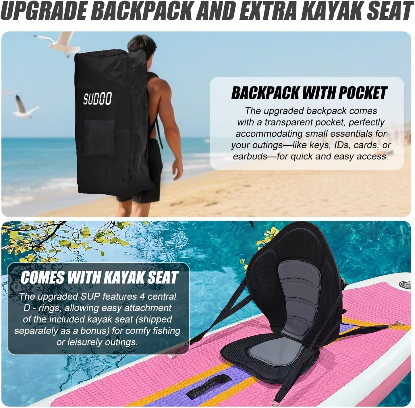 Inflatable Stand Up Paddle Board 10‘x30‘‘- Ultra-Light SUP with Backpack, Pump, Paddle, Coil Leash, 3 Fins, Repair Kit, Stable Design, Non-Slip EVA Deck for Adults & Youth