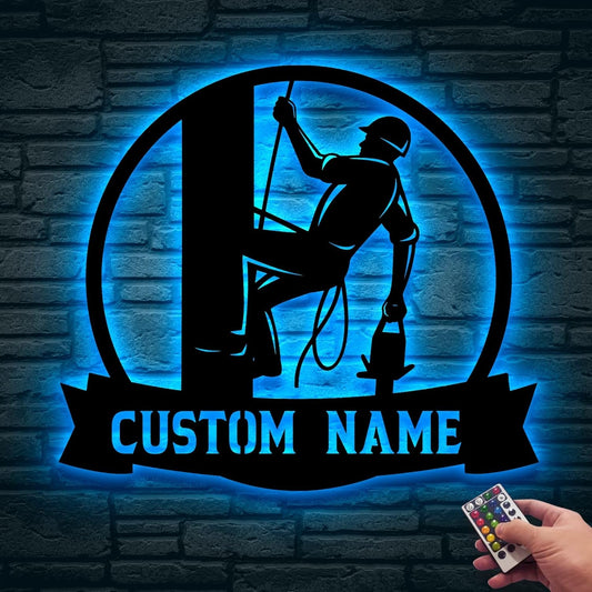 Personalized Electrician Metal Sign with LED Lights, Custom Electrician Metal Wall Art, Gift For Electrican, Wall Art Hanging Home Decor Birthday Xmas Gift