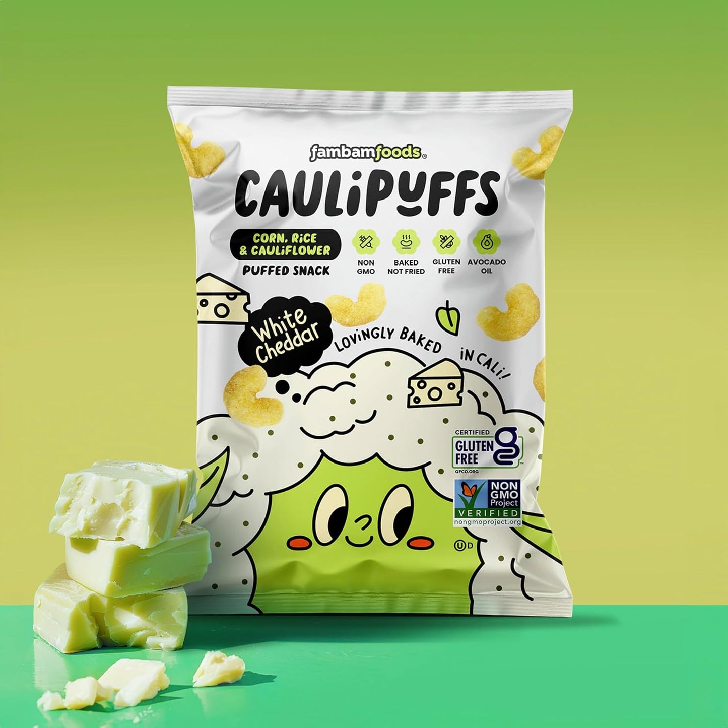 CauliPuffs - Corn, Rice, and Cauliflower Gluten Free Puffed Snack (15 x 0.75oz Bags, White Cheddar)