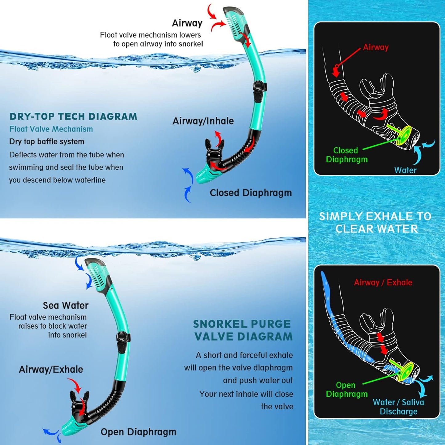 ZEEPORTE Mask Fin Snorkel Set, Travel Size Snorkeling Gear for Adults with Panoramic View Anti-Fog Mask, Trek Fins, Dry Top Snorkel and Gear Bag for Swimming Training, Snorkeling Kit Diving Packages