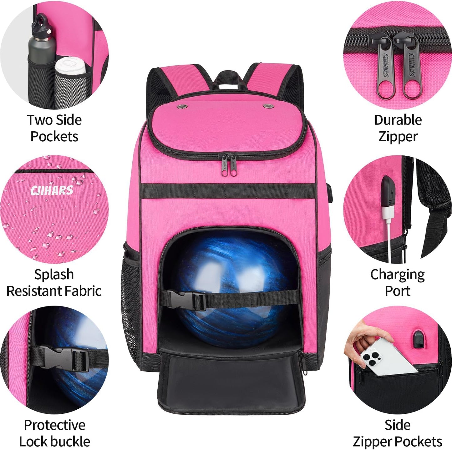 Single Bowling Ball Bag Backpack with Shoe Bag Up to Size 16, Accessories Gifts for Bowling Lovers,Bowling Bag with Padded Ball Holder
