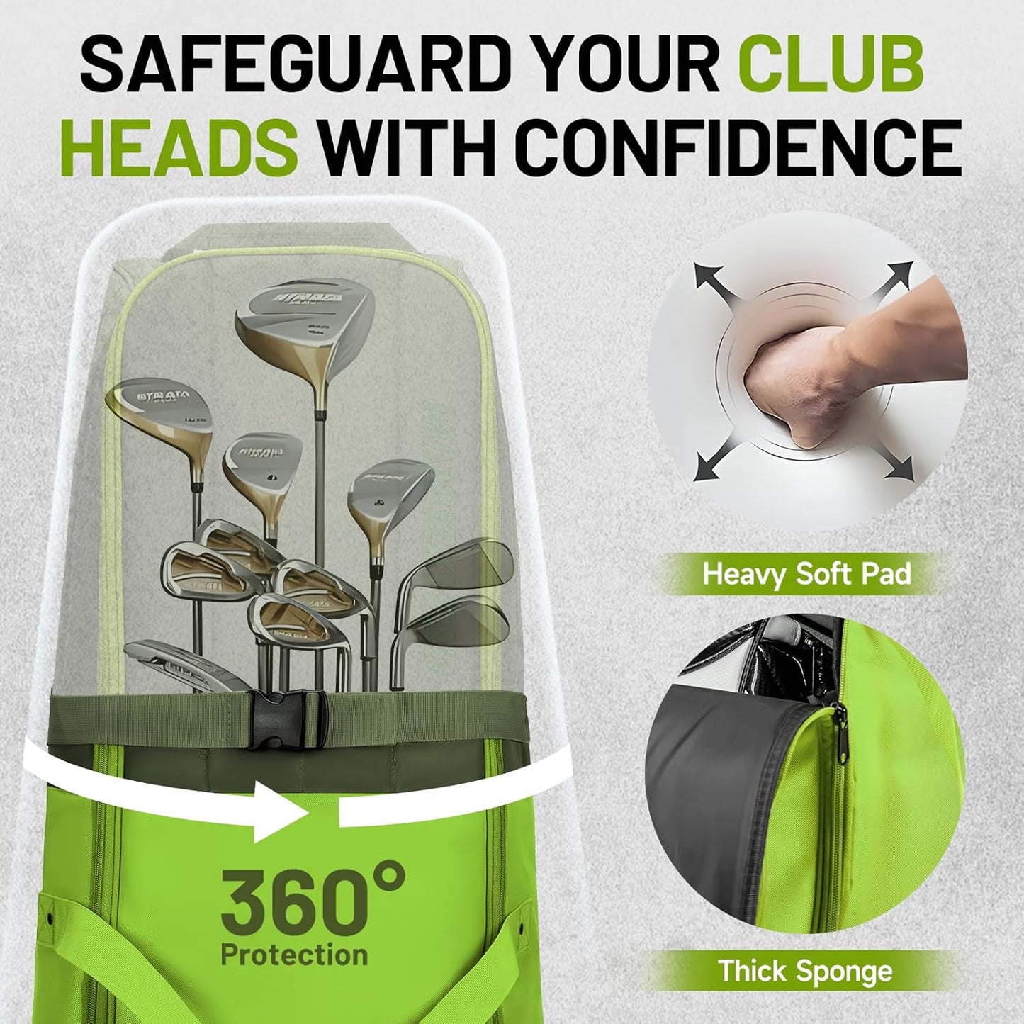 MANUEKLEAR 1680D Nylon Travel Golf Bags Club for Airlines with Wheels, Golf Travel Bags for Airlines with Padded Top, Golf Travel Case Cover with 3 Large Pocket for Golfer