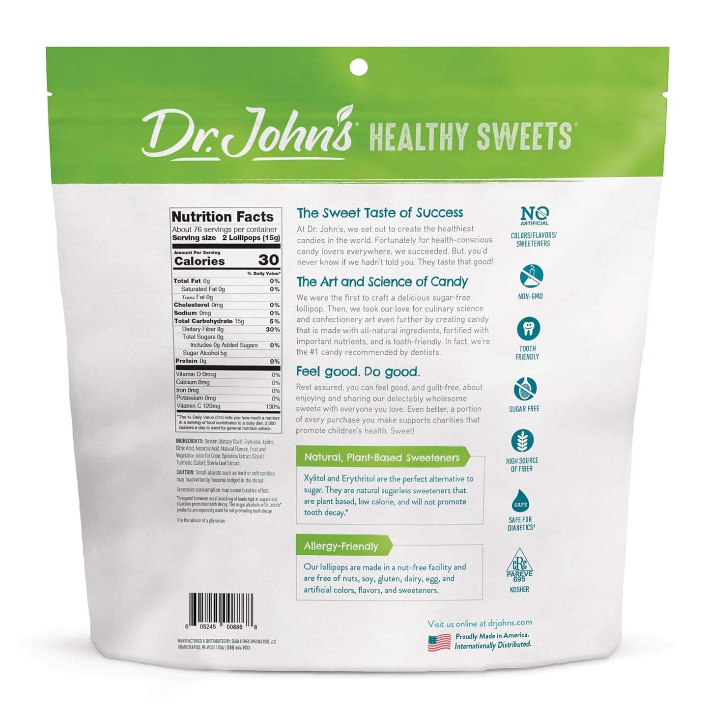 Dr. John’s Sugar Free Candy, Healthy Lollipops with Zero Sugar, Low Calorie Snacks, Keto Friendly Hard Candy Sweets, Classic Fruit Oval, 150 Count, 2.5 LB