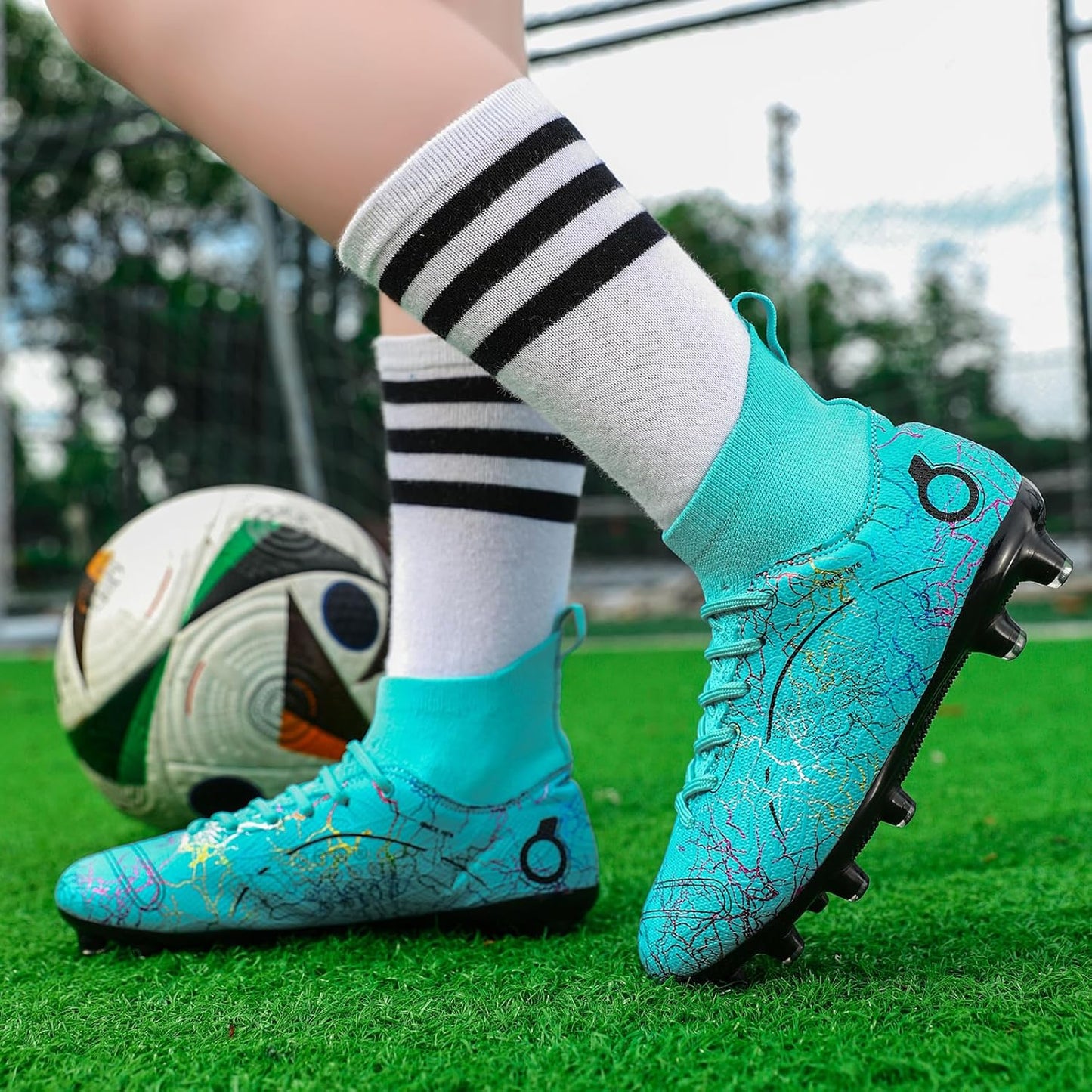 Boys' Soccer Shoes Kids Firm Ground Soccer Cleats Girls Athletic Sneakers Outdoor Turf Football Shoes for Little/Big Kid