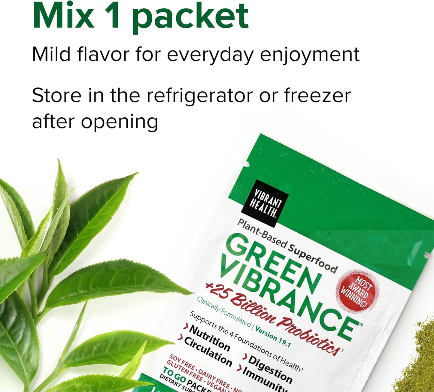 Vibrant Health, Green Vibrance Packets, Travel-Friendly Vegan Superfood Powder, 15 Packets