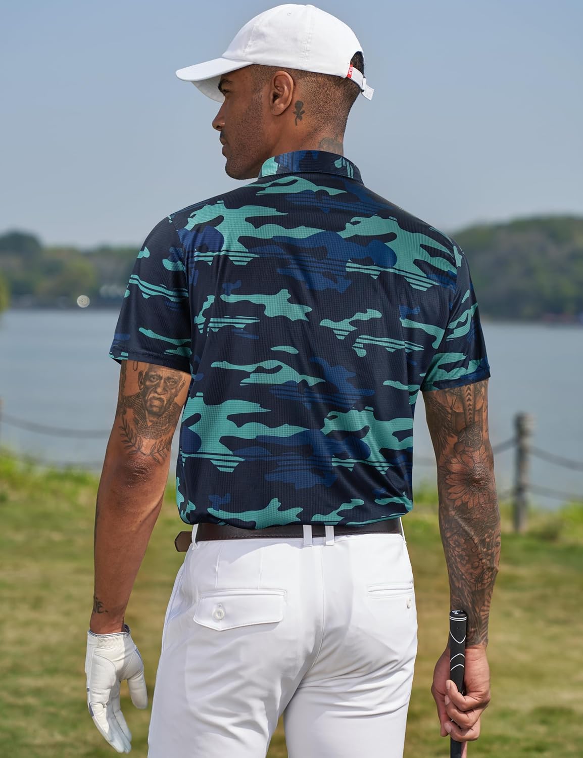 TAPULCO Mens Quick Dry Polo Shirts Camouflage Pattern Performance Athletic Lightweight Breathable Casual Golf Tshirts