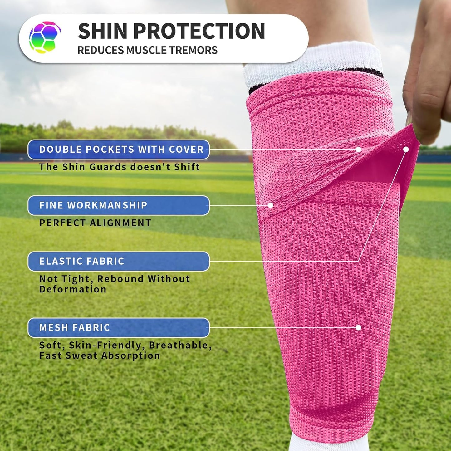 Kids Youth Soccer Shin Guards with Sleeves, Slip in Shinguards Soccer Shin Pads for 3-15 Years Old Boys Girls Child Teens