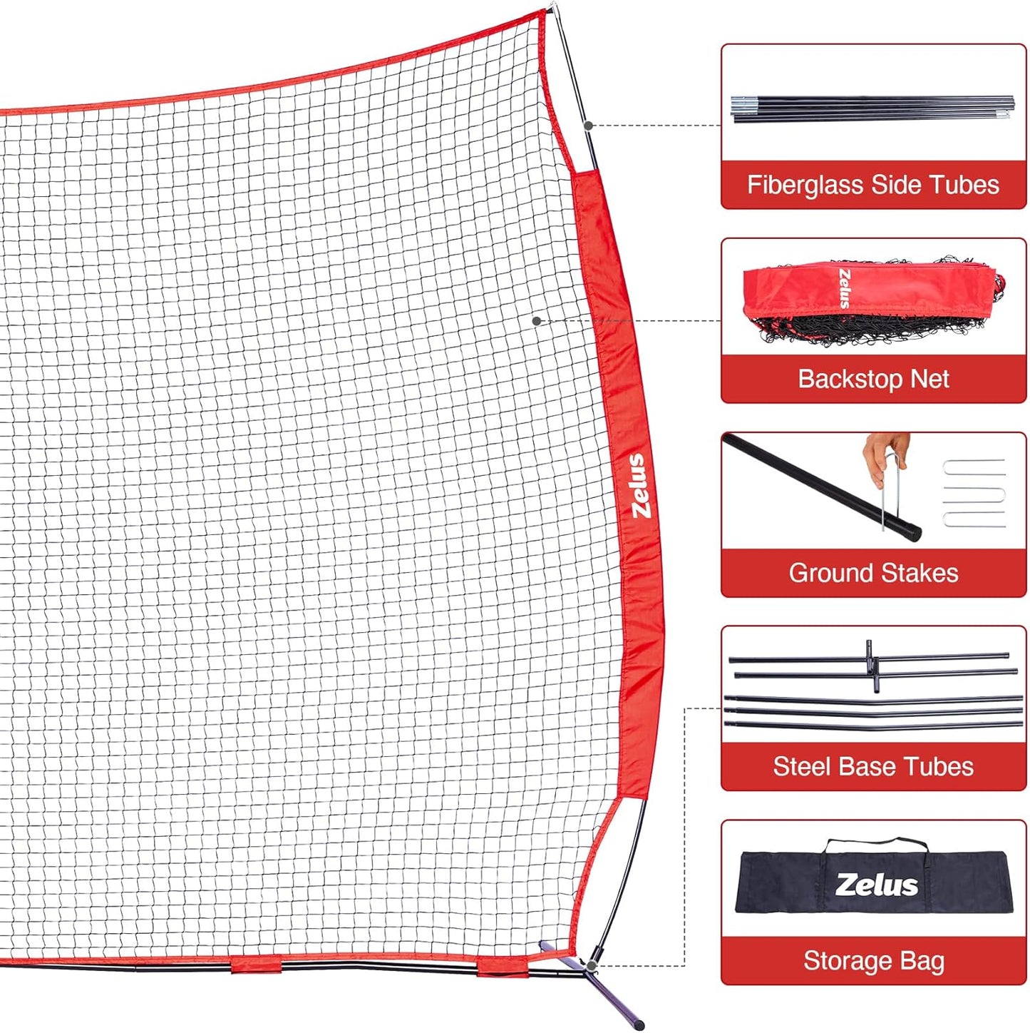 12x9ft / 16x10ft Barricade Backstop Net, Ball Sports Barrier, Practice Net for Baseball, Softball, Lacrosse, Soccer, Basketball and More