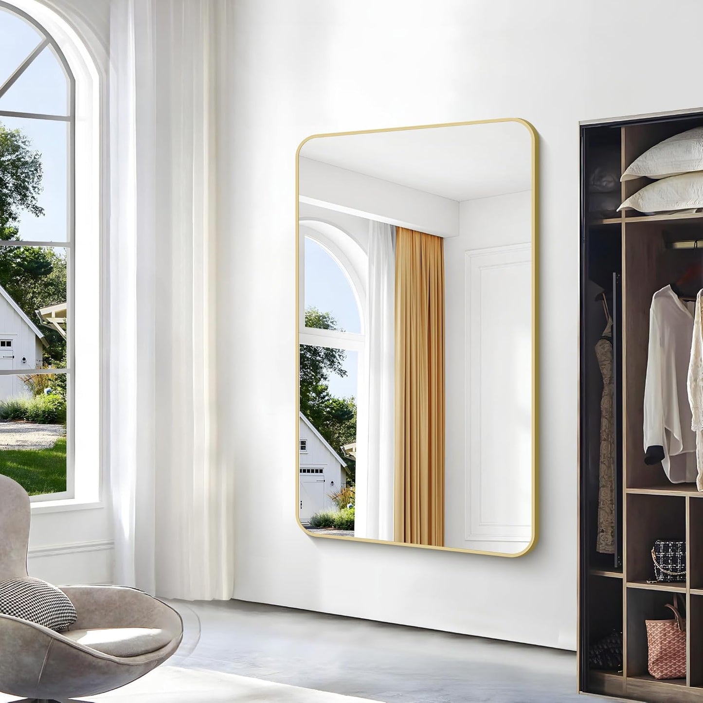 Gold Bathroom Mirror,60x36 inch Wall Mirror for Bathroom Wall Mounted,Round Rectangle Mirror for Bathroom Over Sink,Modern Frame for Home Decor Living Room,Bedroom Entryway,Horizontal/Vertical