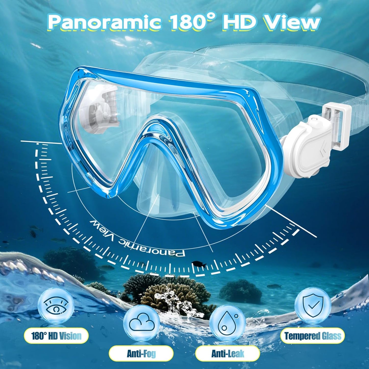 Snorkeling Gear for Kids, Kids Snorkel Set for Ages 3-14, Anti-Fog Diving Mask and Dry Top Snorkel Combo Set, Unisex Swimming Goggles