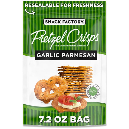 Snack Factory Garlic Parmesan Pretzel Crisps, 7.2 OZ Resealable Bag