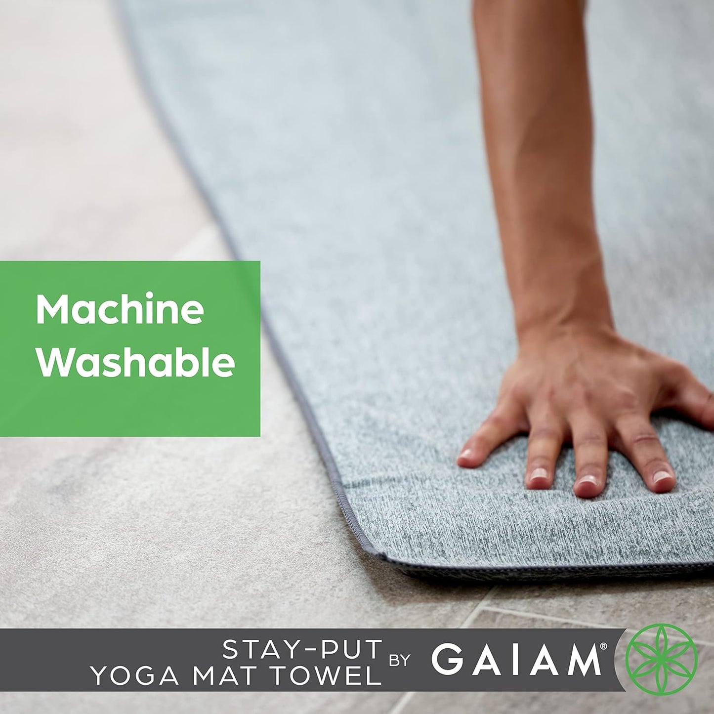 Gaiam Yoga Towel - Mat Sized Active Dry Non Slip Moisture Wicking Sweat Absorbent Microfiber Hot Yoga Towel for Women & Men | Stay-Put Corner Pockets (70" Long x 26" Wide), Grey