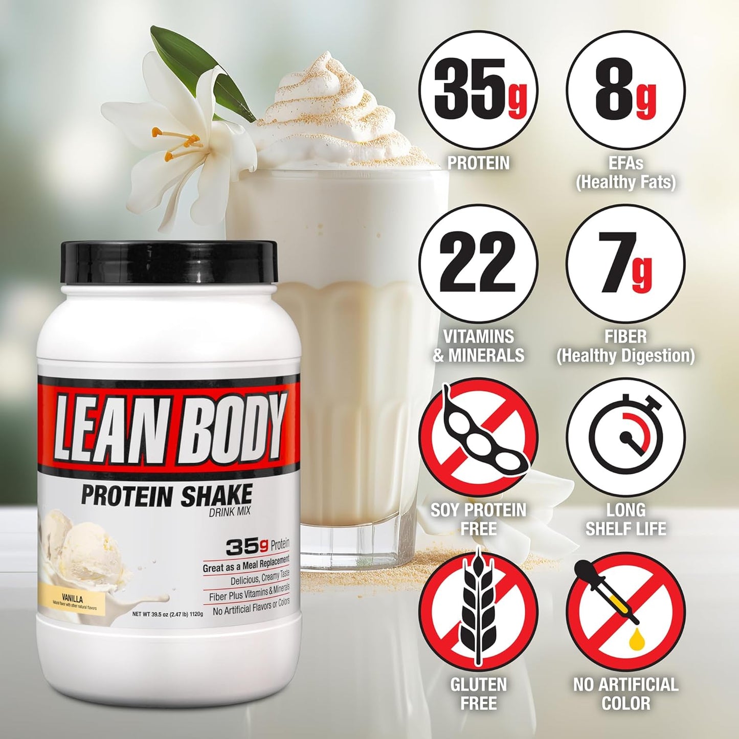 Labrada Nutrition Lean Body Hi-Protein Meal Replacement Shake, Vanilla, 2.47-Pound Tub Packaging May Vary