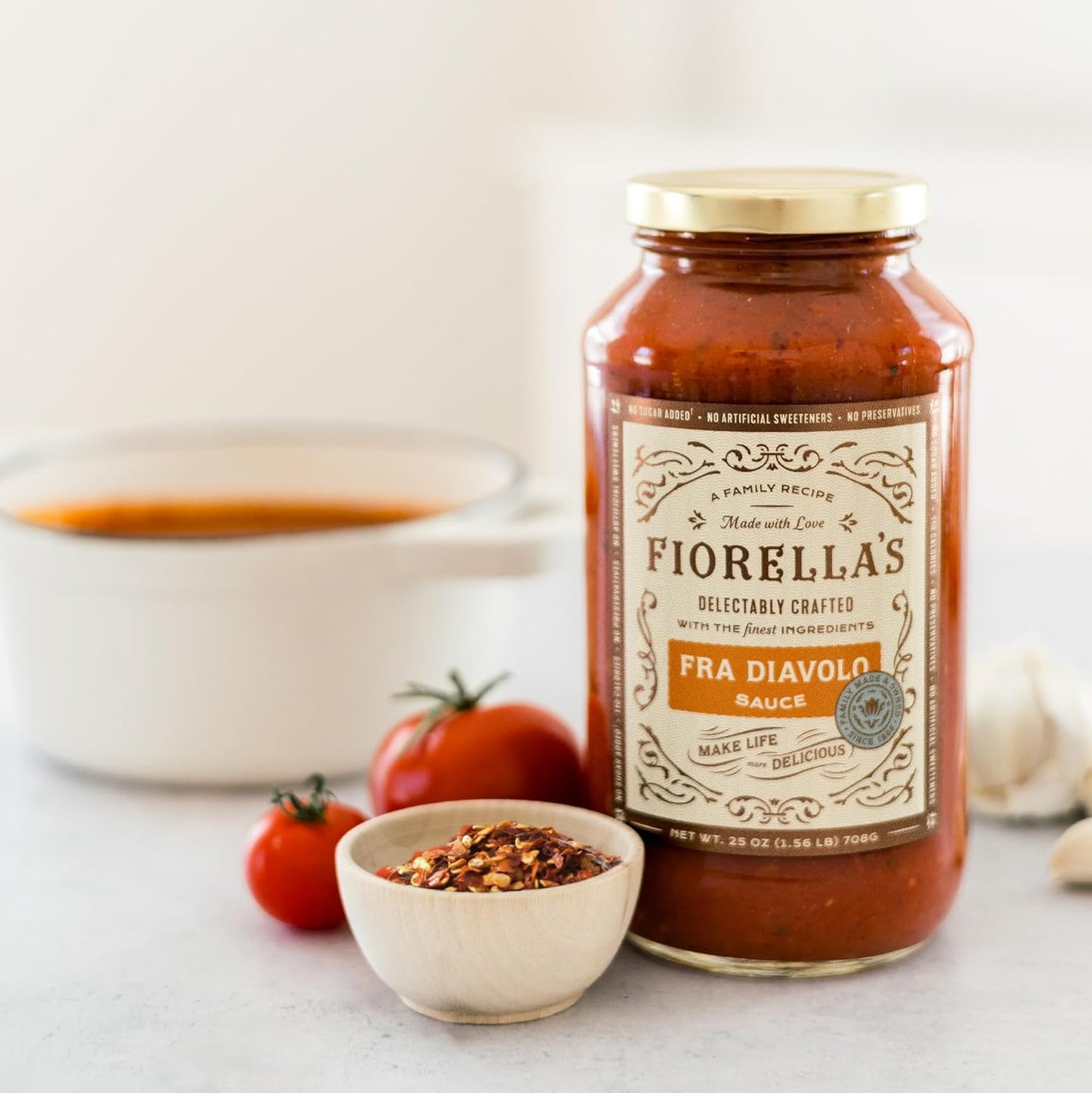 Fiorella's Fra Diavolo, Arrabbiata Sauce - Tomato Sauce Made with Fresh Ingredients - No Sugar Added, No Preservatives Added, No Artificial Sweeteners, Pasta Sauce, 25 Oz (Pack of 2)