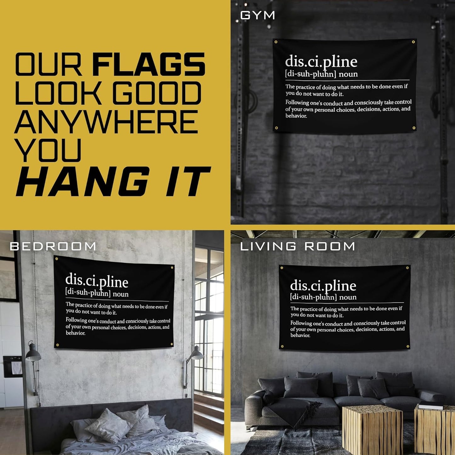 Gold Trident Discipline Motivational Gym Banner - Inspire Your Workout with this Banner - Perfect Fitness Wall Decor for Gym, Dorm - Stay Motivated with Cool Motivation Art - 3x5 Feet
