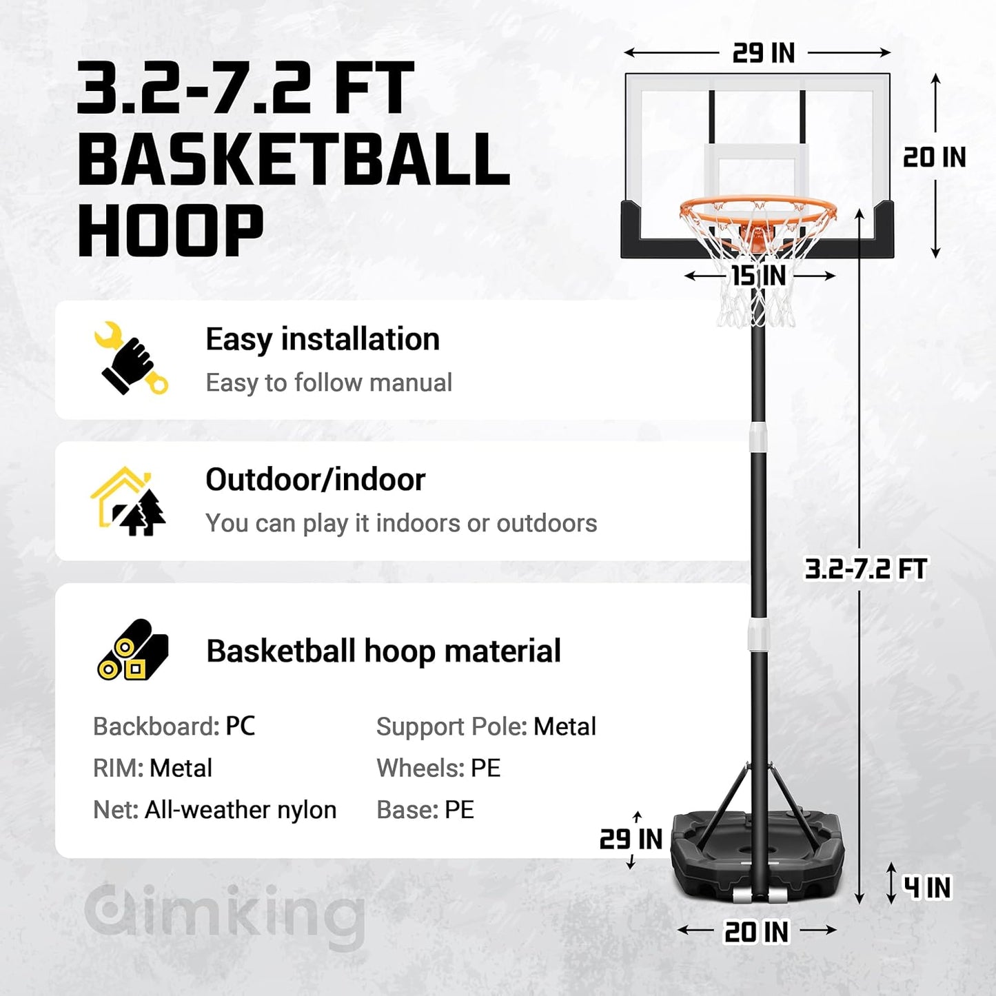 Aimking Basketball Hoop Outdoor 3.3-10FT 5s-Rapid-Adjustable, 40/44 inch Shatterproof Backboard & Enlarged Base, Portable Basketball Hoop & Goal for Kids/Adults/Families in Poolside/Backyard/Indoor