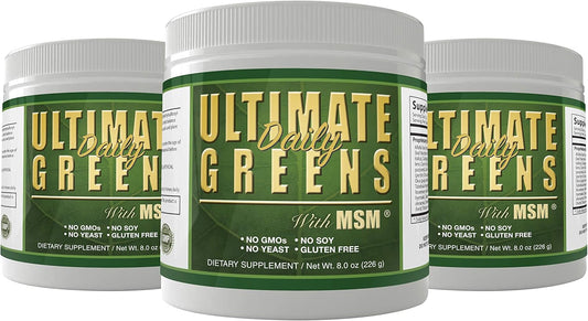 Ultimate Greens Powder Immune Support Vegan Friendly Vegetable Alkalize Drink NO GMO Gluten Soy Free 8oz 3 Pack