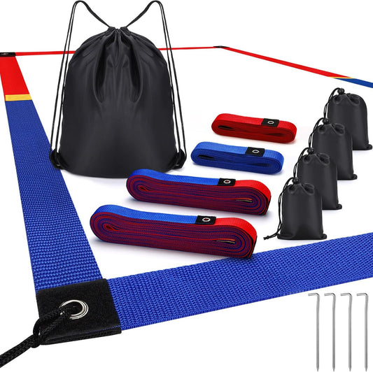 TOBWOLF 26.3' x 52.6' Beach Volleyball Lines, Volleyball Court Lines with Metal Anchors & SandBags,Highly Visible Marking Sand Lines with Metal Anchors & SandBags for Sand Outdoor Grass Backyard