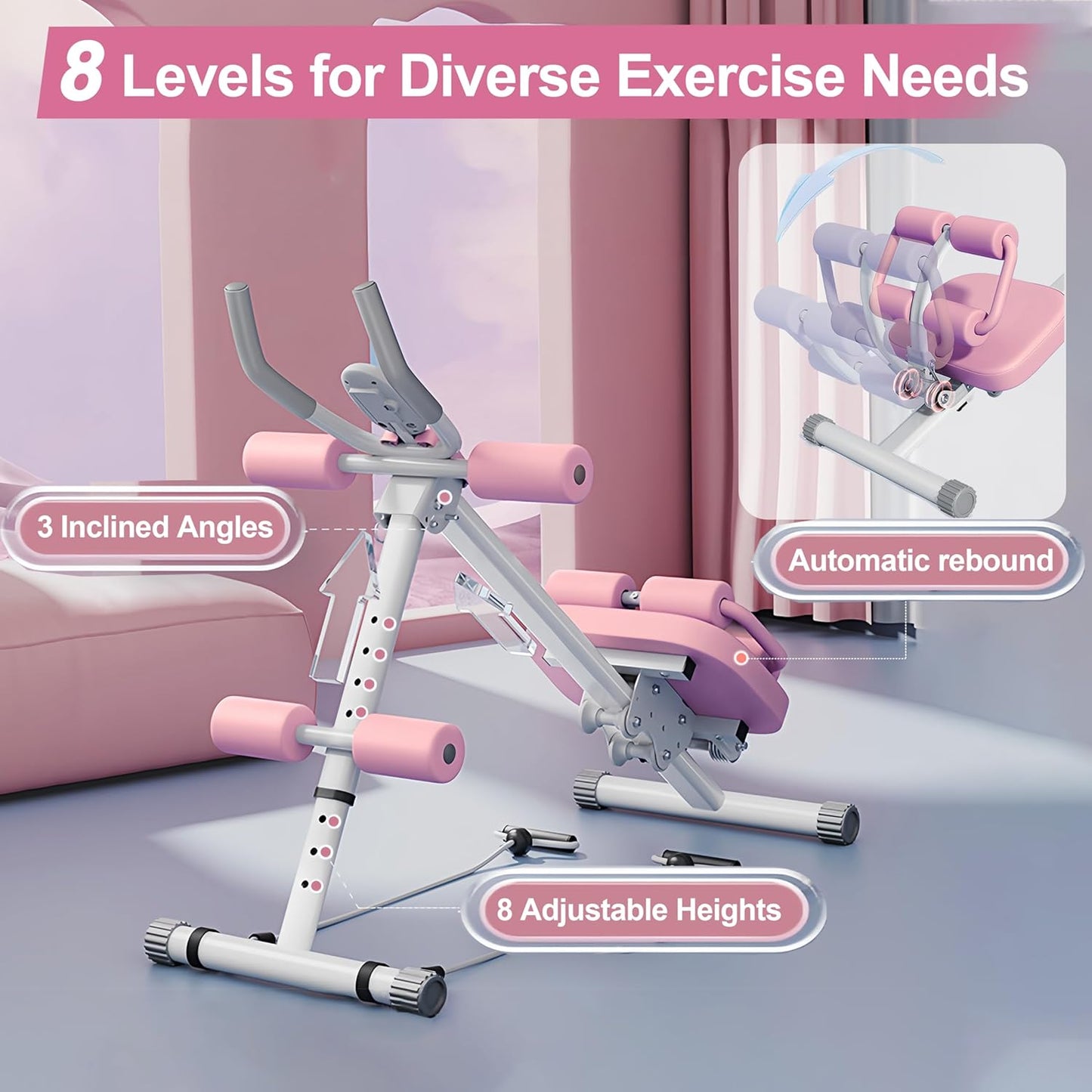 EPHESPORT Multifunctional Ab Machine, Adjustable Ab Workout Equipment, Ab ＆ Sit Up Machine for Stomach Workout, Foldable Abdominal Trainer With Knee and Back Protection, Full Body Workout for Home Gym