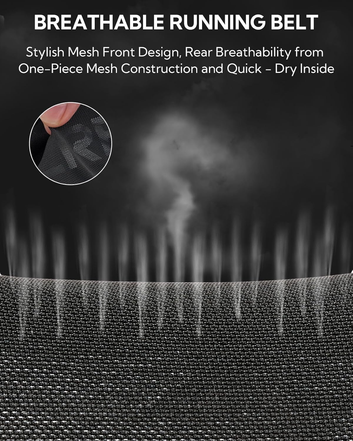 WATERFLY Running Belt Fanny Pack: Breathable 3 Pocket Waist Bag for Men Women Workout Exercise Fitness Phone Holder Fits ALL Phones - Runner Marathon Jogging Race Belt With Bib Clip Black