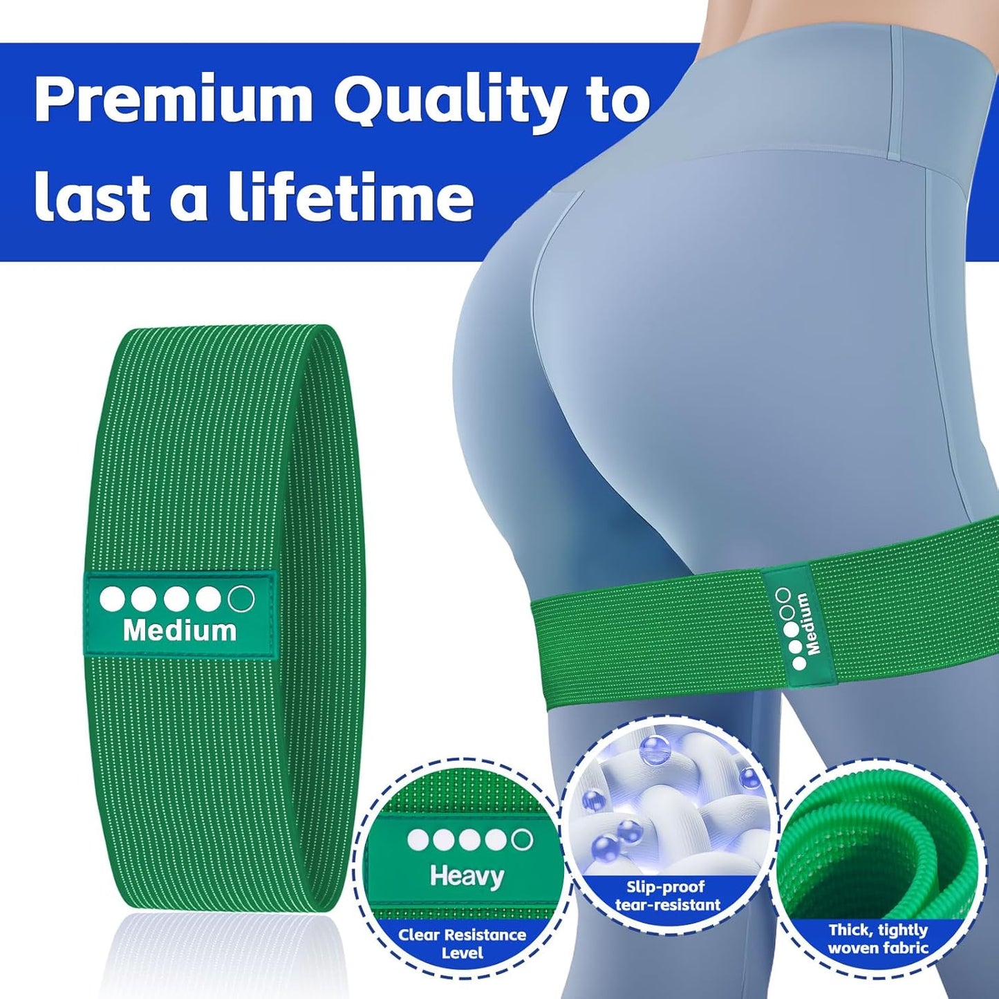 Resistance Bands for Working Out - Exercise Bands Set with Workout Guide - Fabric Elastic Bands for Physical Therapy - Fitness Bands Ideal for Legs Hip Glute