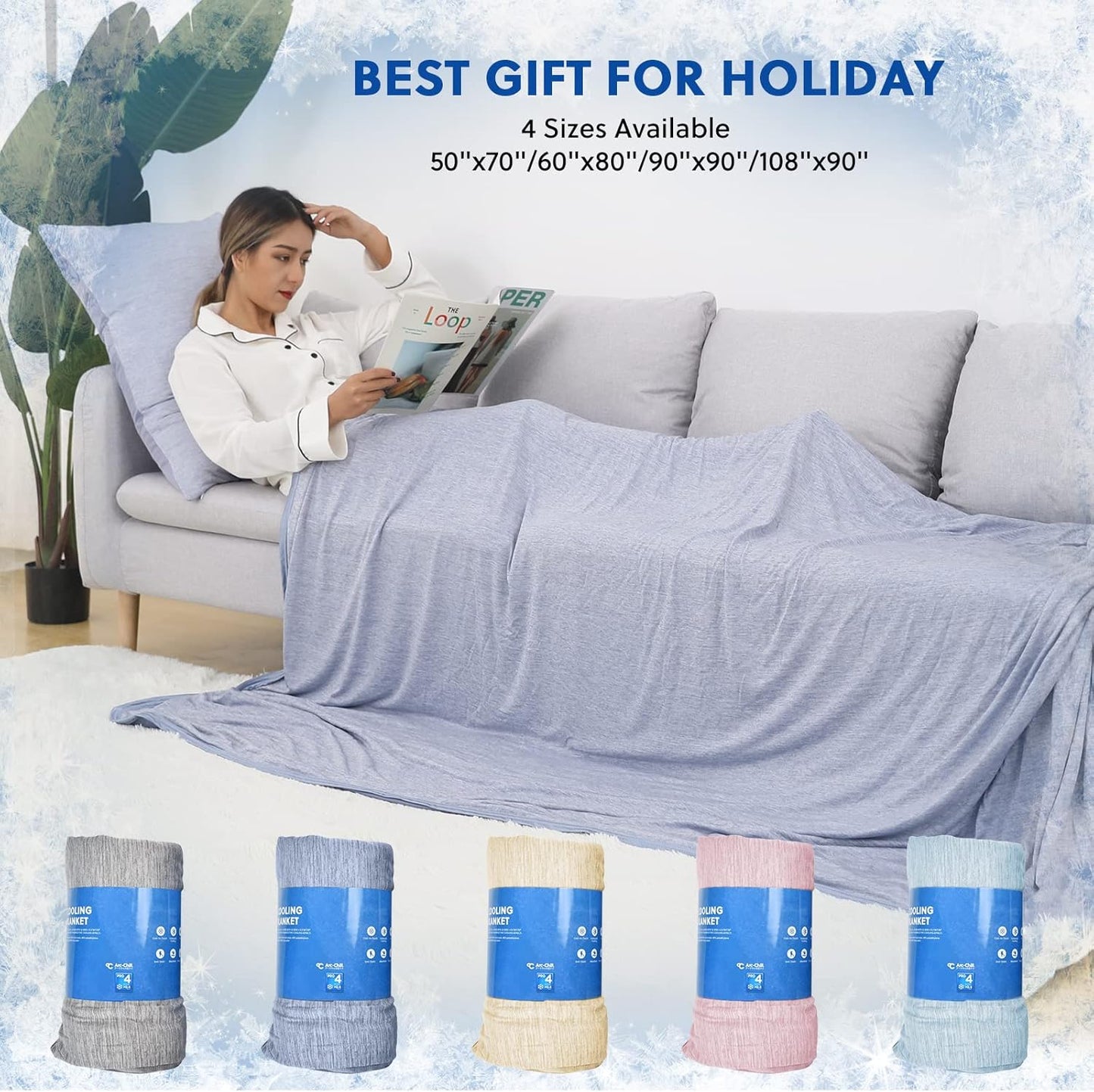 HOMFINE Cooling Blankets for Hot Sleepers - Summer Blanket Thin Lightweight Breathable Soft Double Side Enhanced Cooling for Bed Couch Sofa, Keep Cool for Night Sweats (Blue, 108 x 90 inches)